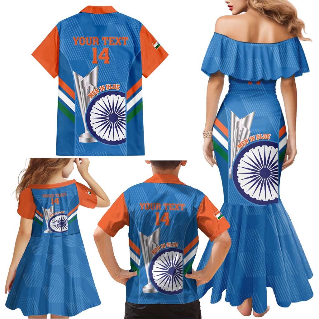 Custom India Cricket Family Matching Mermaid Dress and Hawaiian Shirt 2nd Champions World Cup Men In Blue