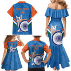 Custom India Cricket Family Matching Mermaid Dress and Hawaiian Shirt 2nd Champions World Cup Men In Blue