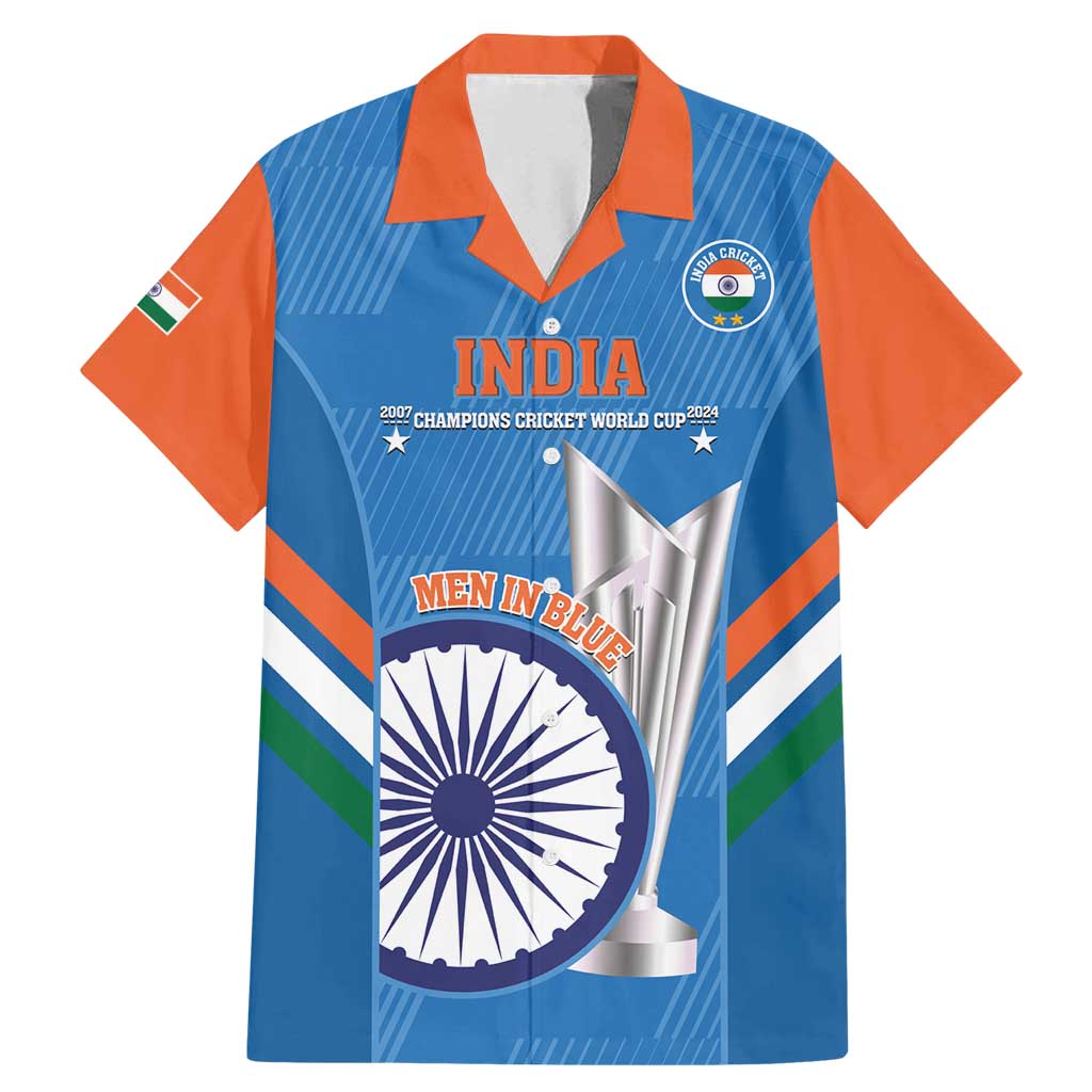 Custom India Cricket Family Matching Mermaid Dress and Hawaiian Shirt 2nd Champions World Cup Men In Blue