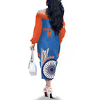 Custom India Cricket Family Matching Off The Shoulder Long Sleeve Dress and Hawaiian Shirt 2nd Champions World Cup Men In Blue
