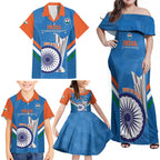 Custom India Cricket Family Matching Off Shoulder Maxi Dress and Hawaiian Shirt 2nd Champions World Cup Men In Blue