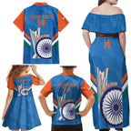 Custom India Cricket Family Matching Off Shoulder Maxi Dress and Hawaiian Shirt 2nd Champions World Cup Men In Blue