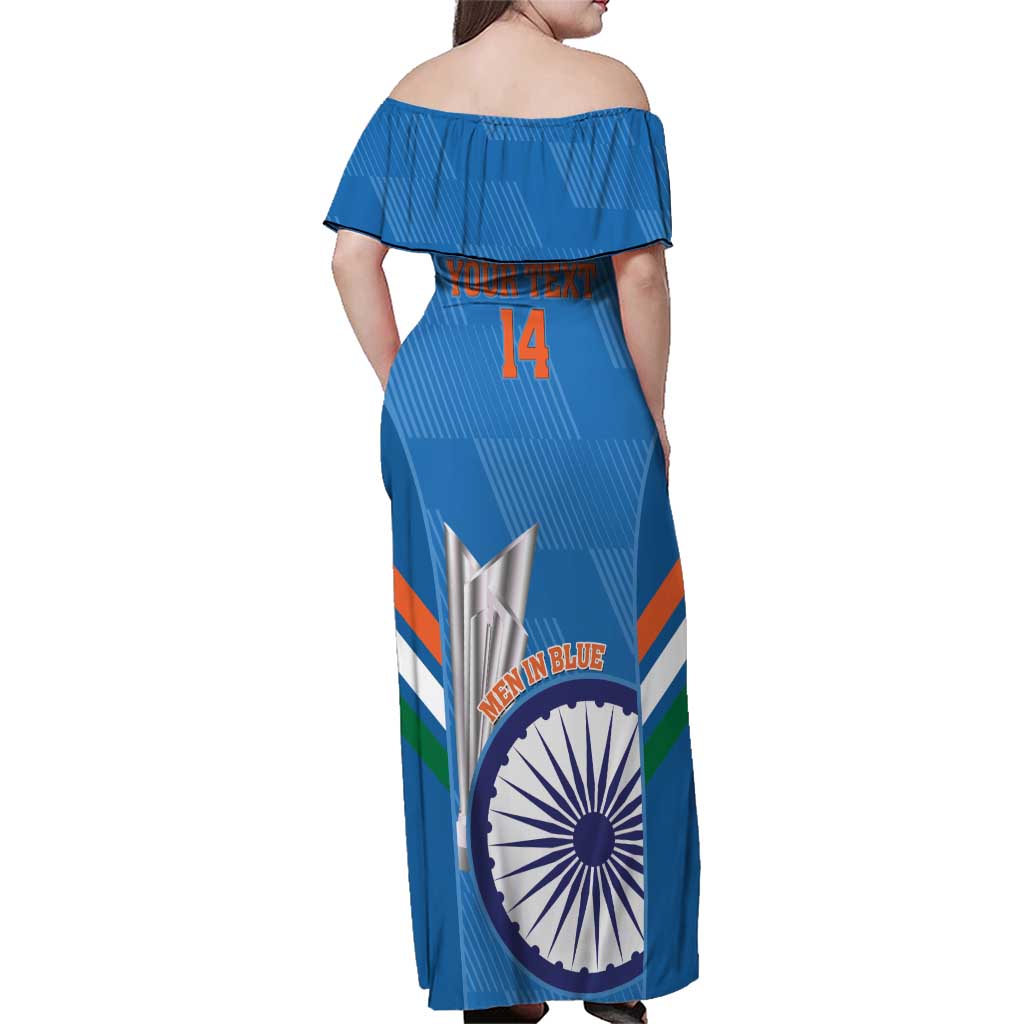 Custom India Cricket Family Matching Off Shoulder Maxi Dress and Hawaiian Shirt 2nd Champions World Cup Men In Blue