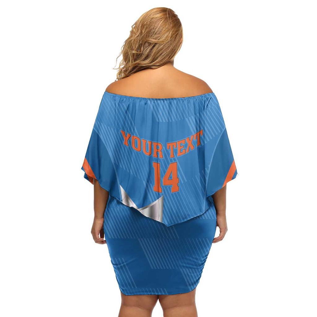 Custom India Cricket Family Matching Off Shoulder Short Dress and Hawaiian Shirt 2nd Champions World Cup Men In Blue