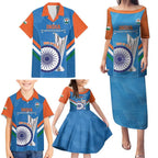Custom India Cricket Family Matching Puletasi and Hawaiian Shirt 2nd Champions World Cup Men In Blue