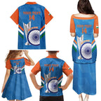 Custom India Cricket Family Matching Puletasi and Hawaiian Shirt 2nd Champions World Cup Men In Blue