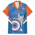 Custom India Cricket Family Matching Short Sleeve Bodycon Dress and Hawaiian Shirt 2nd Champions World Cup Men In Blue