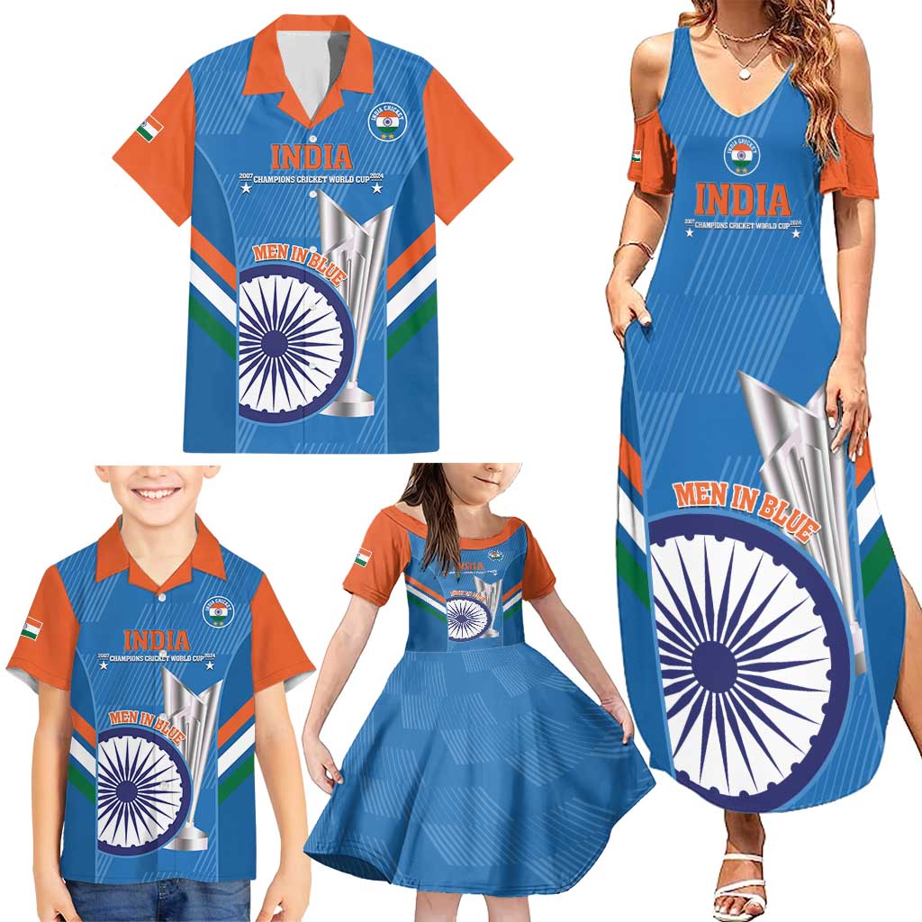 Custom India Cricket Family Matching Summer Maxi Dress and Hawaiian Shirt 2nd Champions World Cup Men In Blue