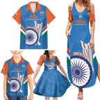 Custom India Cricket Family Matching Summer Maxi Dress and Hawaiian Shirt 2nd Champions World Cup Men In Blue