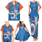 Custom India Cricket Family Matching Tank Maxi Dress and Hawaiian Shirt 2nd Champions World Cup Men In Blue
