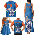 Custom India Cricket Family Matching Tank Maxi Dress and Hawaiian Shirt 2nd Champions World Cup Men In Blue