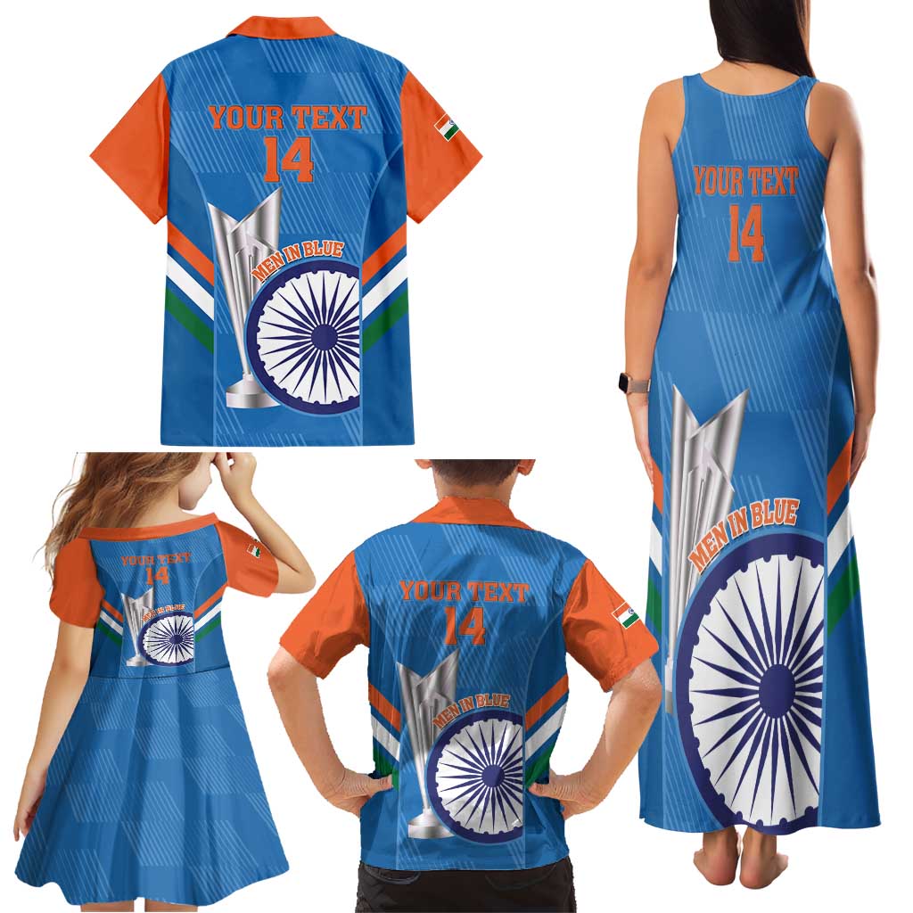 Custom India Cricket Family Matching Tank Maxi Dress and Hawaiian Shirt 2nd Champions World Cup Men In Blue