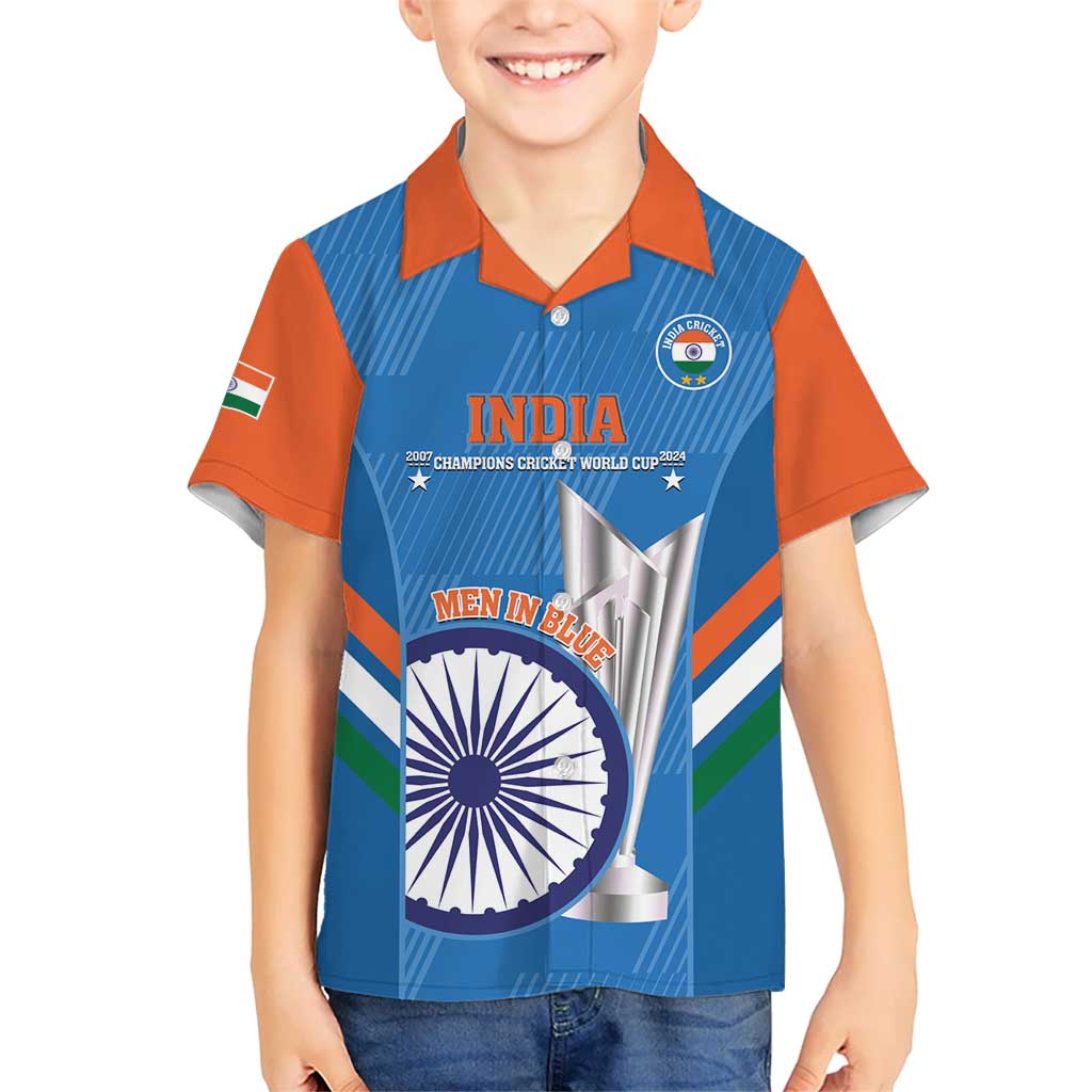 Custom India Cricket Hawaiian Shirt 2nd Champions World Cup Men In Blue