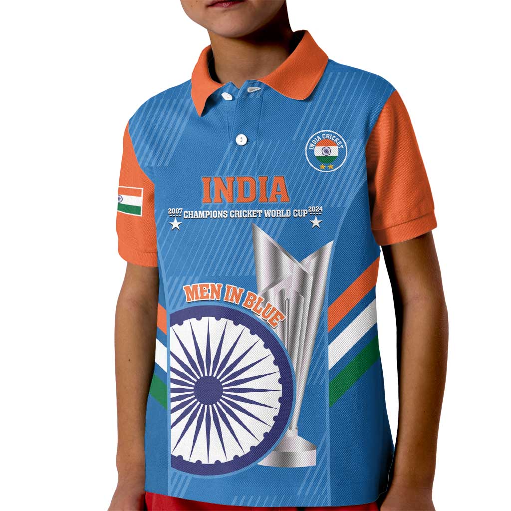 Custom India Cricket Kid Polo Shirt 2nd Champions World Cup Men In Blue
