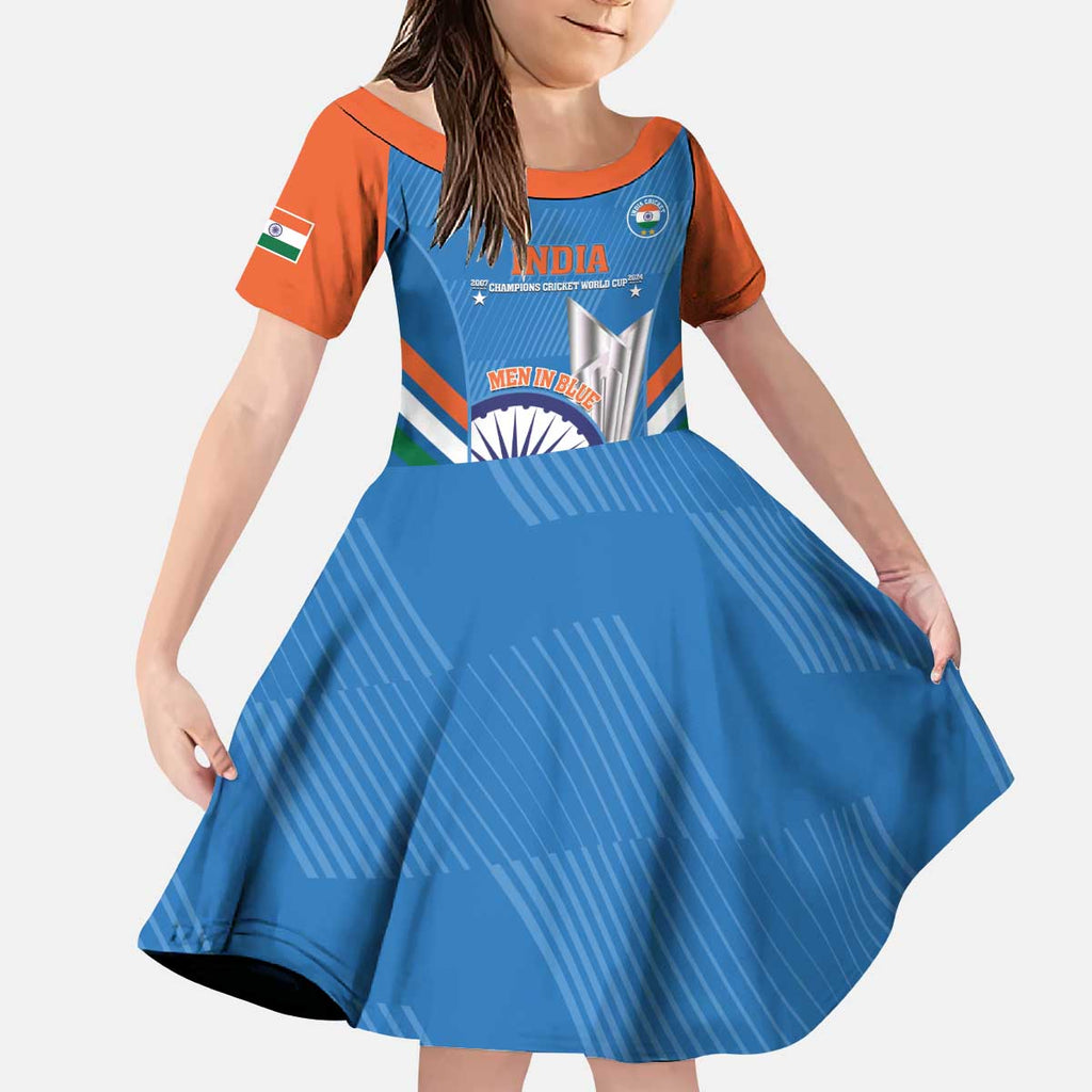Custom India Cricket Kid Short Sleeve Dress 2nd Champions World Cup Men In Blue