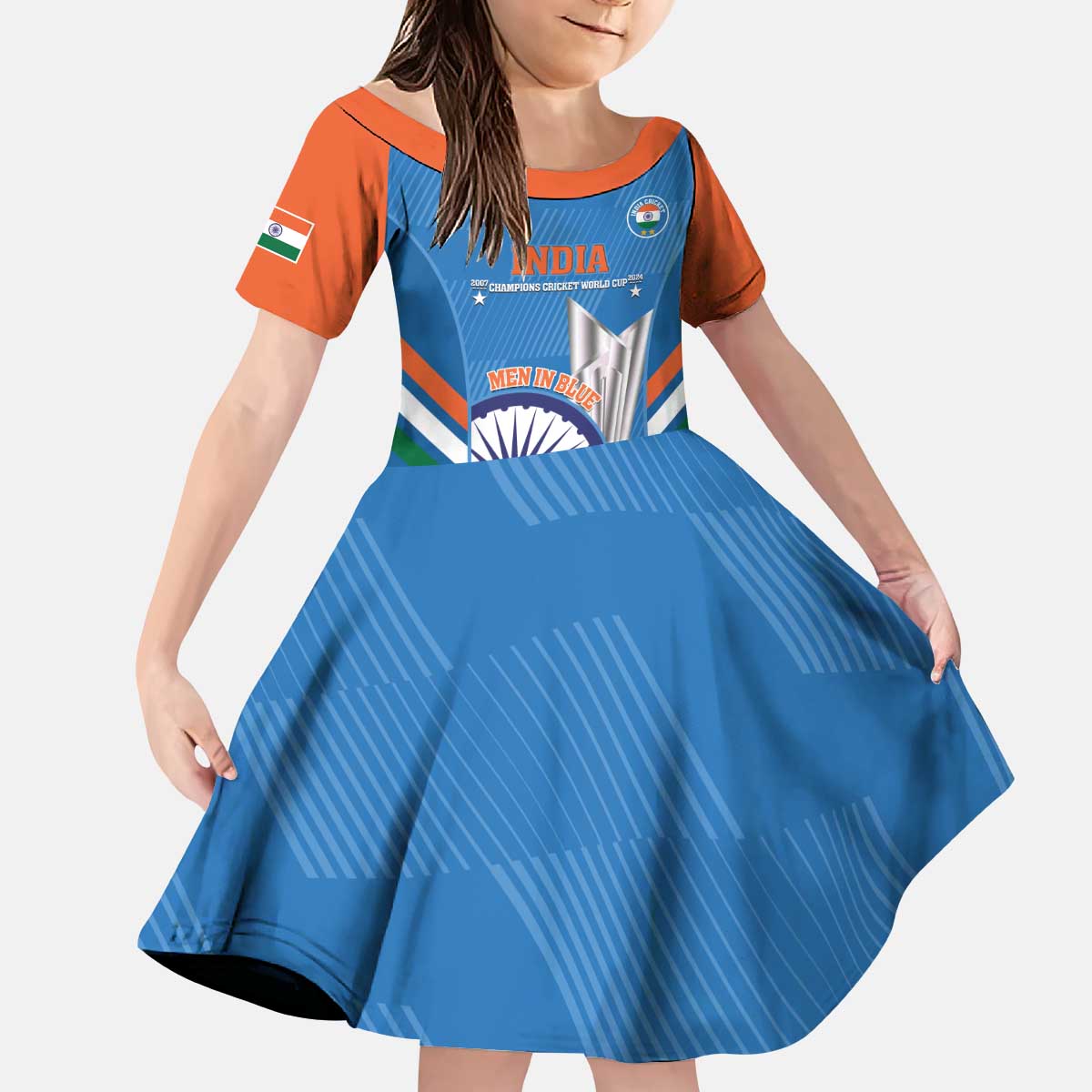 Custom India Cricket Kid Short Sleeve Dress 2nd Champions World Cup Men In Blue