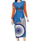 Custom India Cricket Long Sleeve Bodycon Dress 2nd Champions World Cup Men In Blue