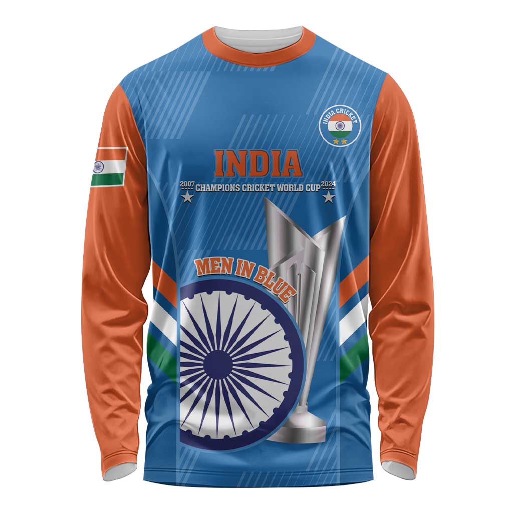Custom India Cricket Long Sleeve Shirt 2nd Champions World Cup Men In Blue