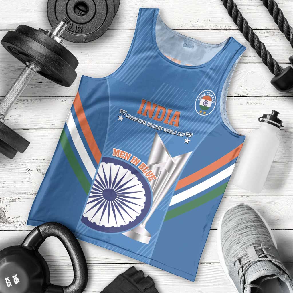 Custom India Cricket Men Tank Top 2nd Champions World Cup Men In Blue