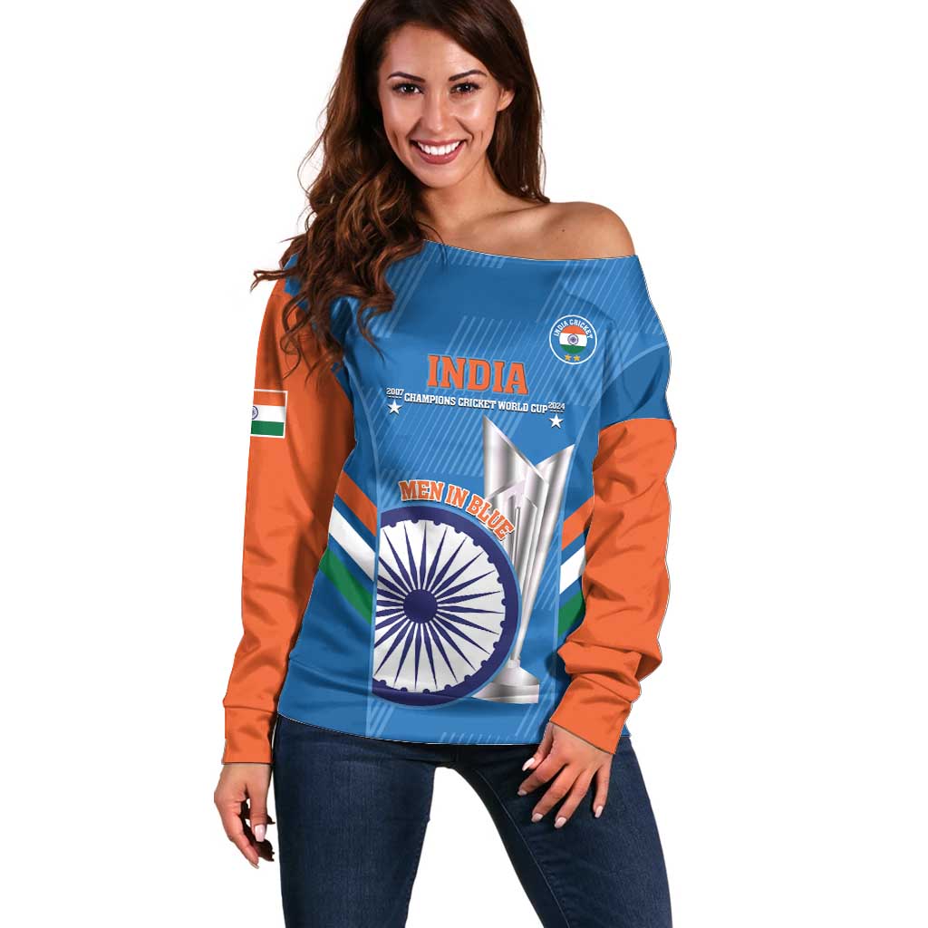 Custom India Cricket Off Shoulder Sweater 2nd Champions World Cup Men In Blue