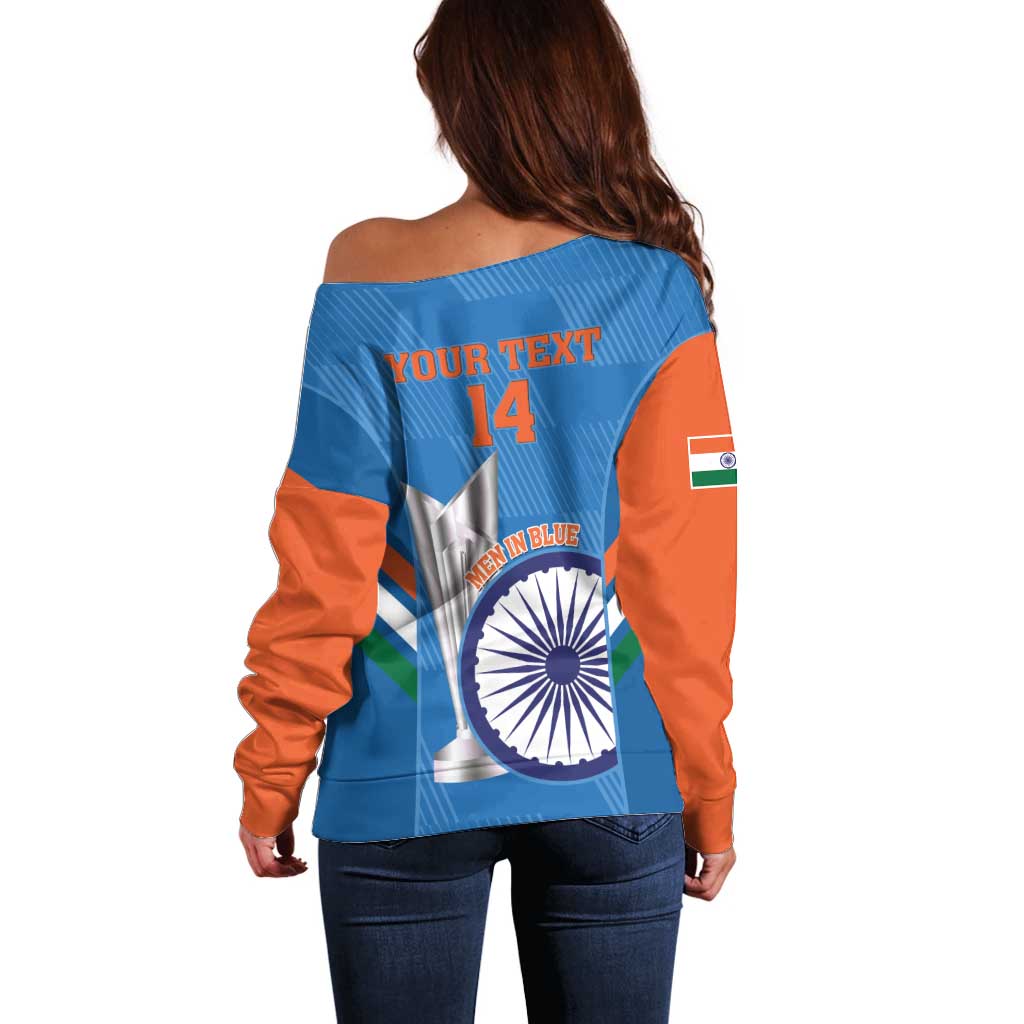Custom India Cricket Off Shoulder Sweater 2nd Champions World Cup Men In Blue