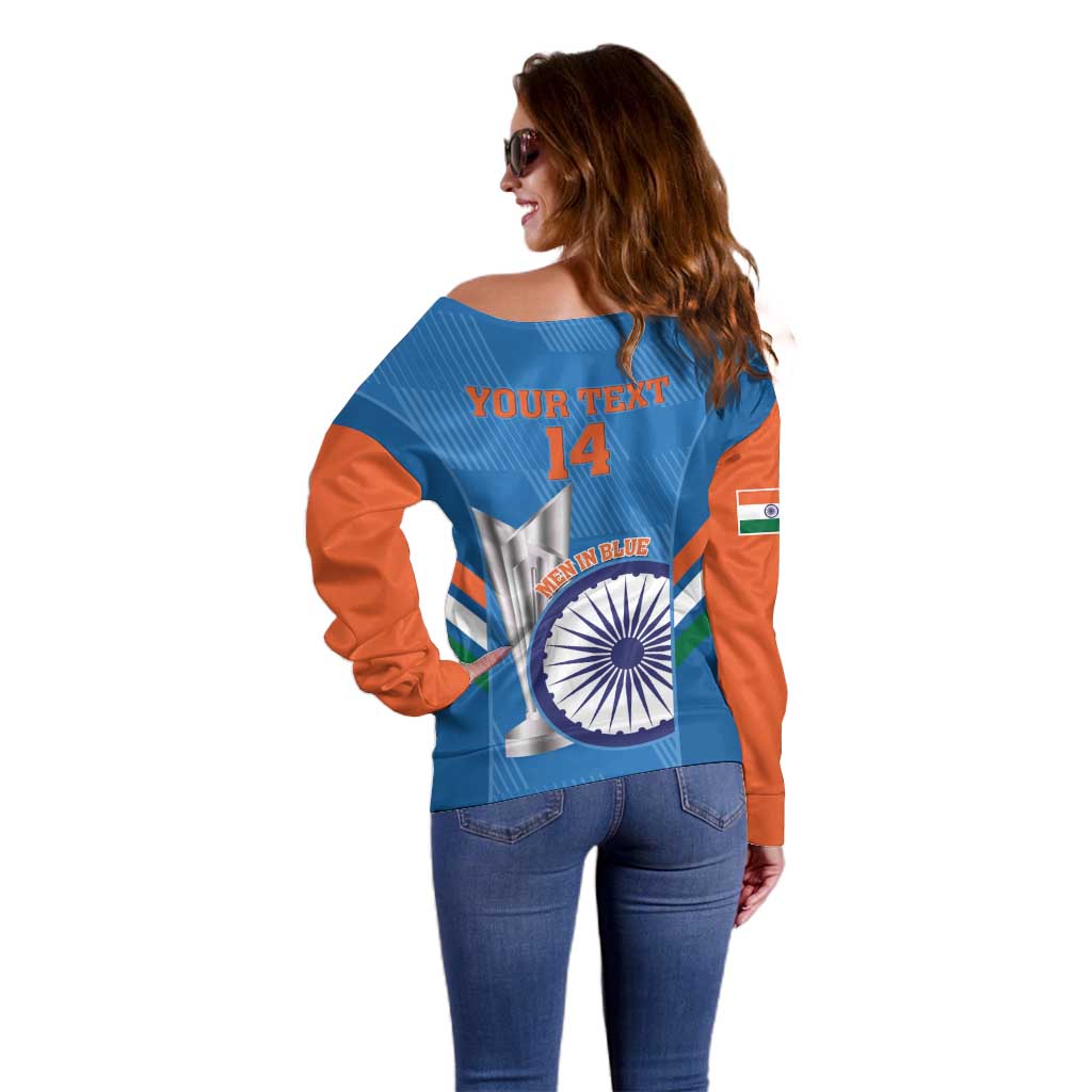 Custom India Cricket Off Shoulder Sweater 2nd Champions World Cup Men In Blue