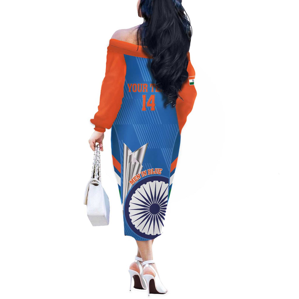 Custom India Cricket Off The Shoulder Long Sleeve Dress 2nd Champions World Cup Men In Blue