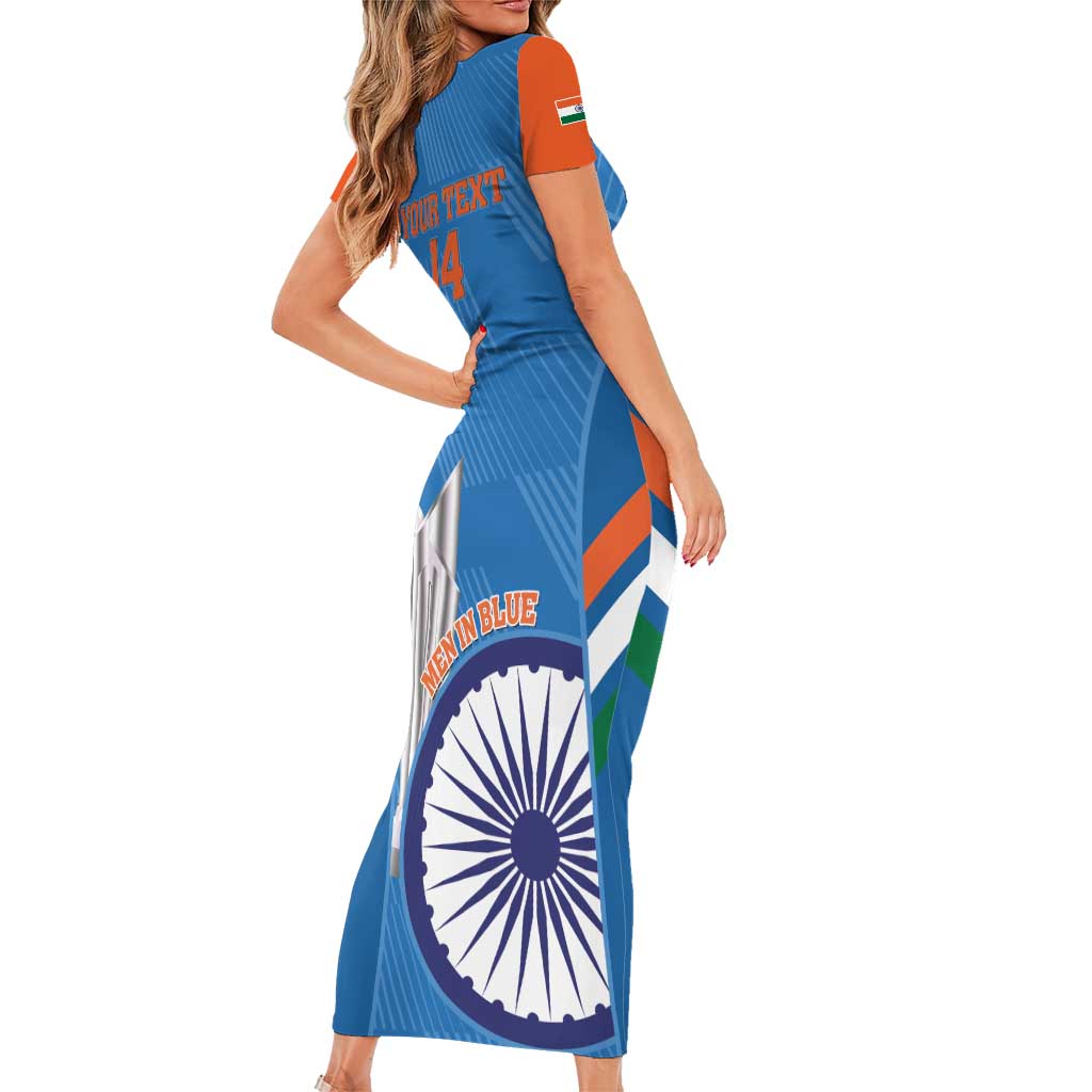 Custom India Cricket Short Sleeve Bodycon Dress 2nd Champions World Cup Men In Blue