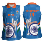 Custom India Cricket Women Sleeveless Polo Shirt 2nd Champions World Cup Men In Blue