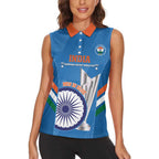 Custom India Cricket Women Sleeveless Polo Shirt 2nd Champions World Cup Men In Blue