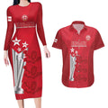 Custom England Cricket Couples Matching Long Sleeve Bodycon Dress and Hawaiian Shirt 3rd Champions World Cup Proud