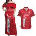 Custom England Cricket Couples Matching Off Shoulder Maxi Dress and Hawaiian Shirt 3rd Champions World Cup Proud