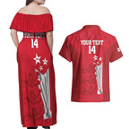 Custom England Cricket Couples Matching Off Shoulder Maxi Dress and Hawaiian Shirt 3rd Champions World Cup Proud