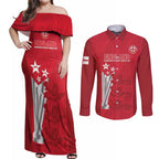 Custom England Cricket Couples Matching Off Shoulder Maxi Dress and Long Sleeve Button Shirt 3rd Champions World Cup Proud