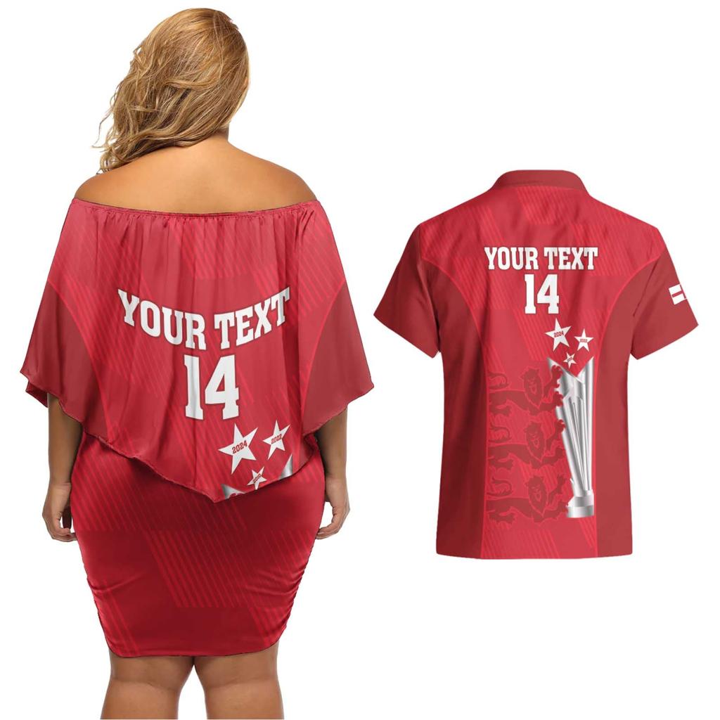 Custom England Cricket Couples Matching Off Shoulder Short Dress and Hawaiian Shirt 3rd Champions World Cup Proud