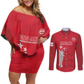 Custom England Cricket Couples Matching Off Shoulder Short Dress and Long Sleeve Button Shirt 3rd Champions World Cup Proud