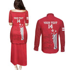 Custom England Cricket Couples Matching Puletasi and Long Sleeve Button Shirt 3rd Champions World Cup Proud
