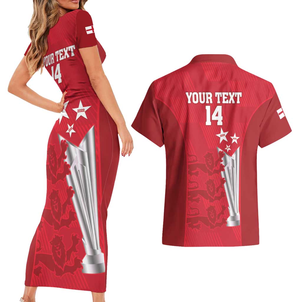 Custom England Cricket Couples Matching Short Sleeve Bodycon Dress and Hawaiian Shirt 3rd Champions World Cup Proud