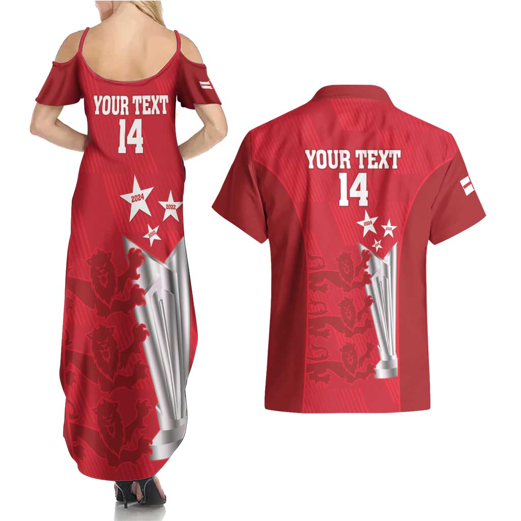 Custom England Cricket Couples Matching Summer Maxi Dress and Hawaiian Shirt 3rd Champions World Cup Proud