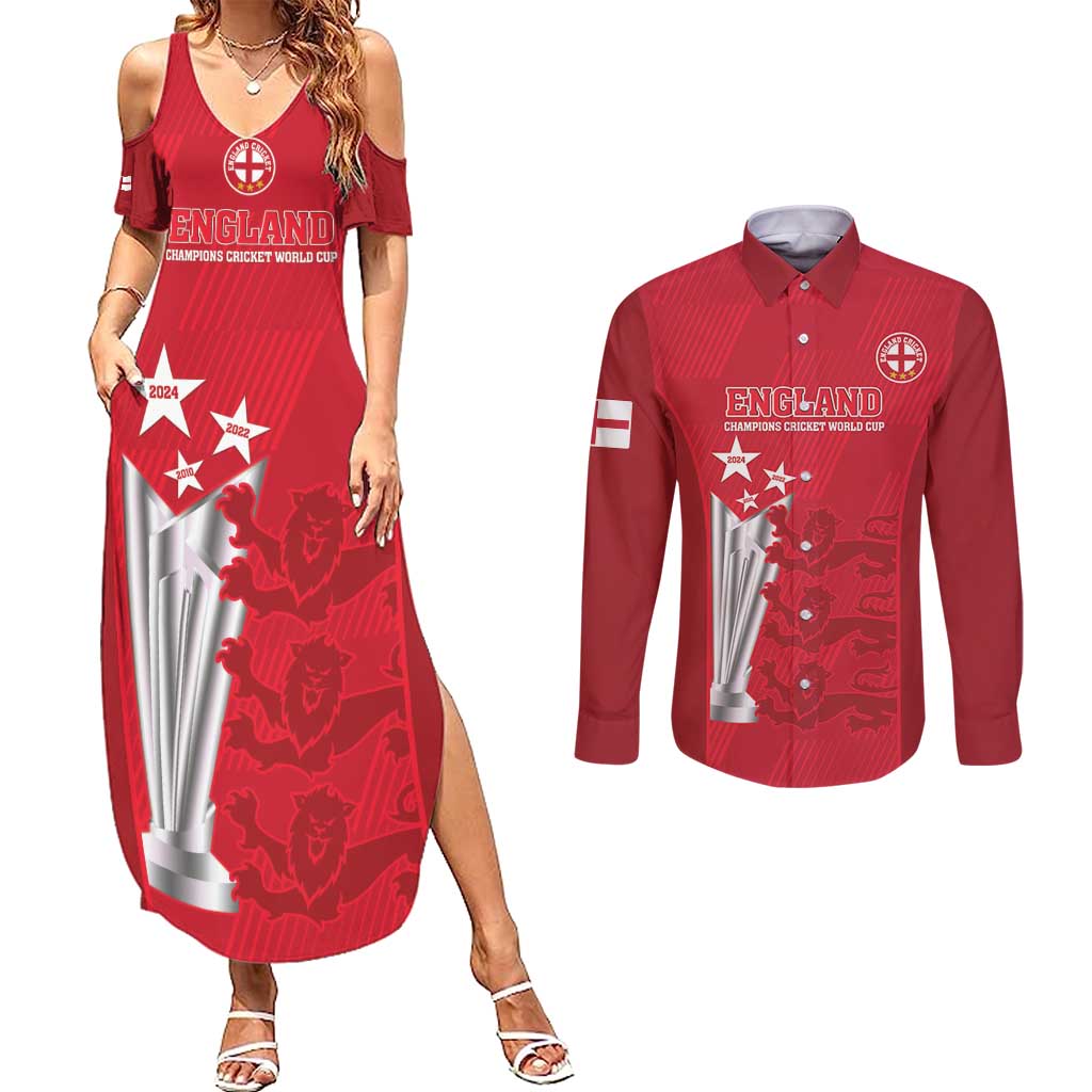 Custom England Cricket Couples Matching Summer Maxi Dress and Long Sleeve Button Shirt 3rd Champions World Cup Proud