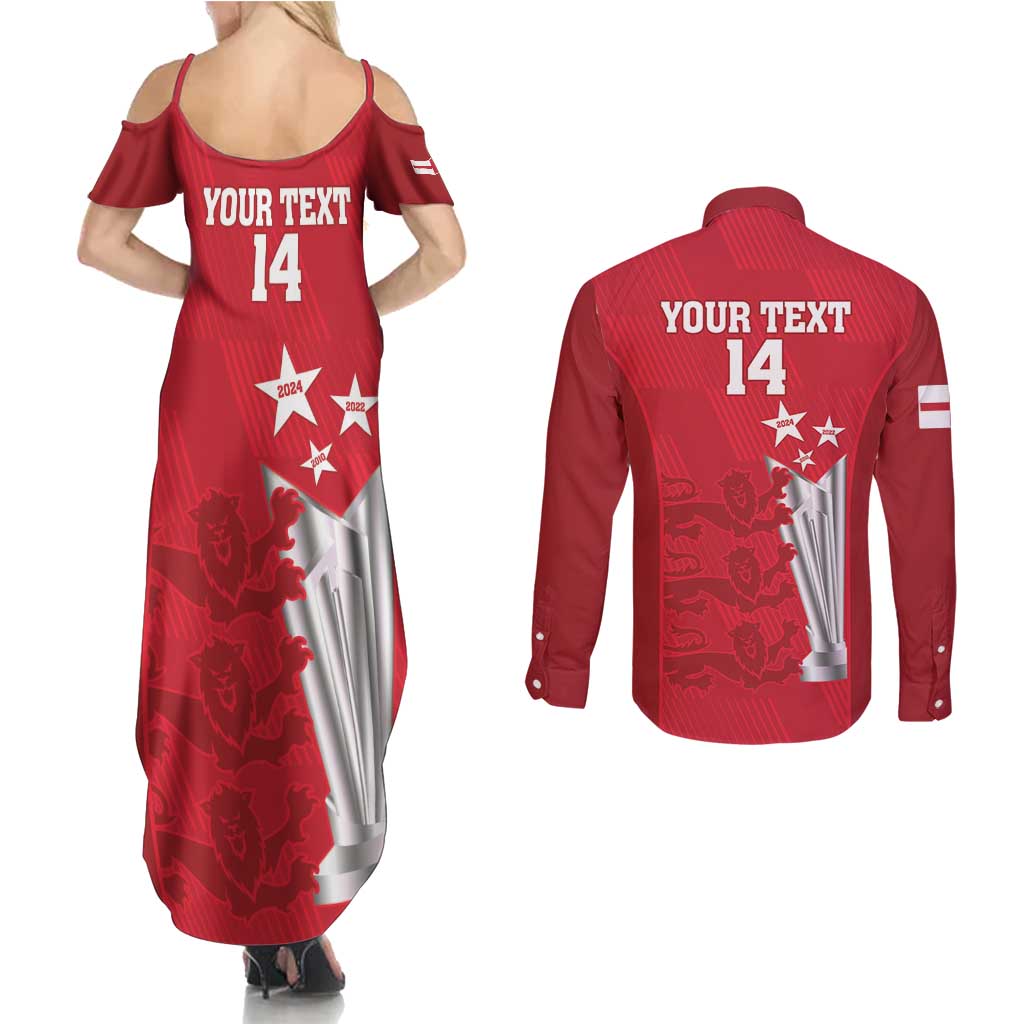 Custom England Cricket Couples Matching Summer Maxi Dress and Long Sleeve Button Shirt 3rd Champions World Cup Proud