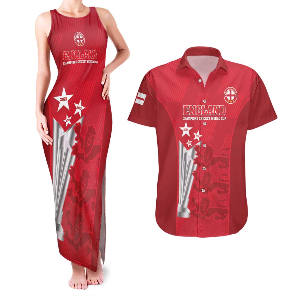 Custom England Cricket Couples Matching Tank Maxi Dress and Hawaiian Shirt 3rd Champions World Cup Proud