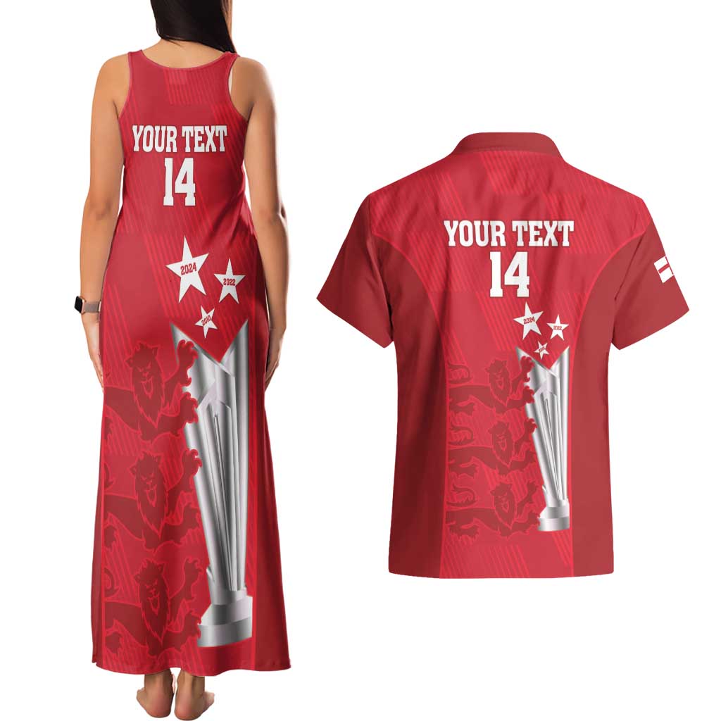 Custom England Cricket Couples Matching Tank Maxi Dress and Hawaiian Shirt 3rd Champions World Cup Proud
