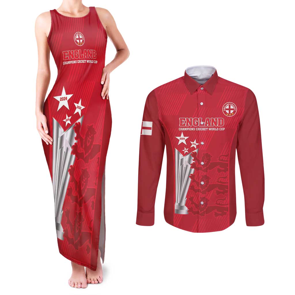 Custom England Cricket Couples Matching Tank Maxi Dress and Long Sleeve Button Shirt 3rd Champions World Cup Proud