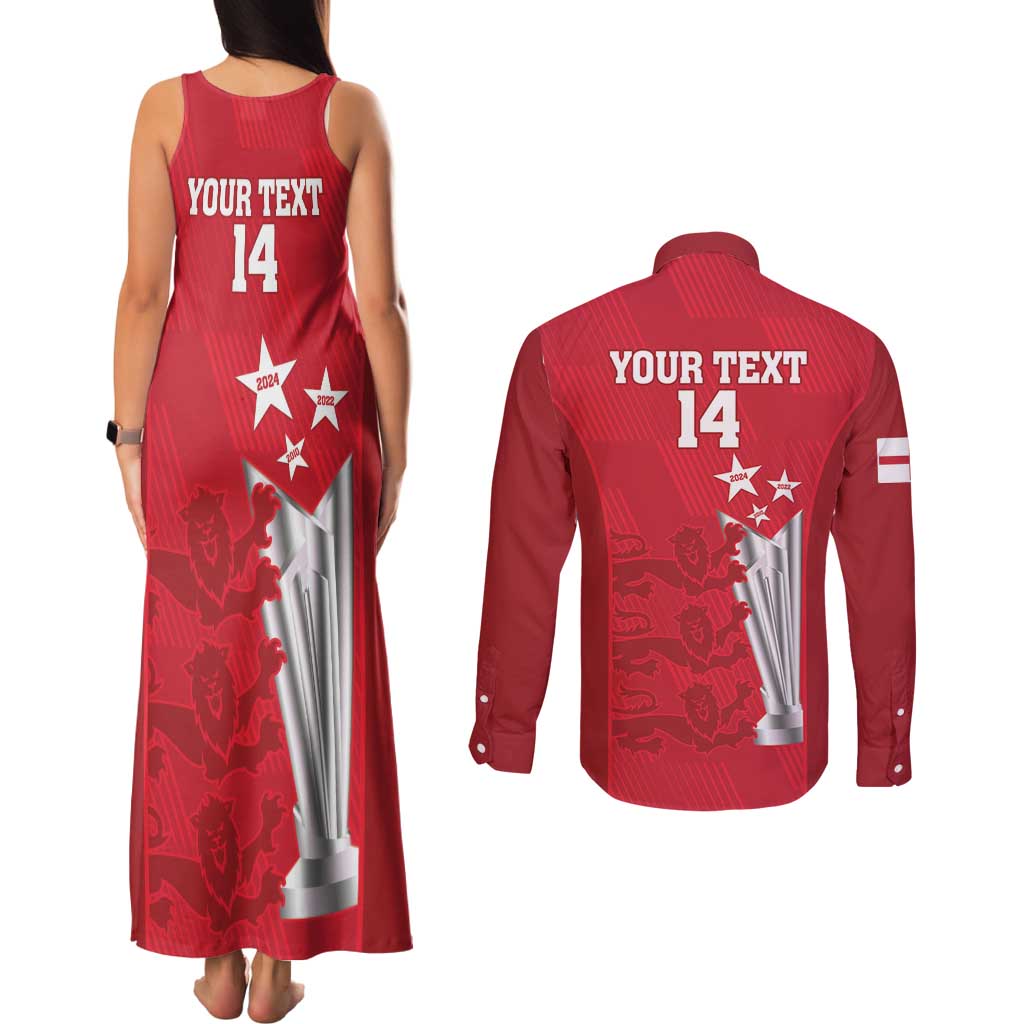Custom England Cricket Couples Matching Tank Maxi Dress and Long Sleeve Button Shirt 3rd Champions World Cup Proud