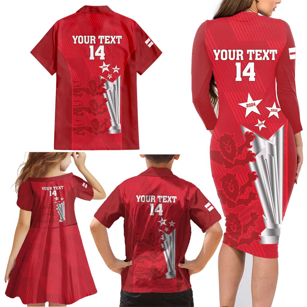 Custom England Cricket Family Matching Long Sleeve Bodycon Dress and Hawaiian Shirt 3rd Champions World Cup Proud