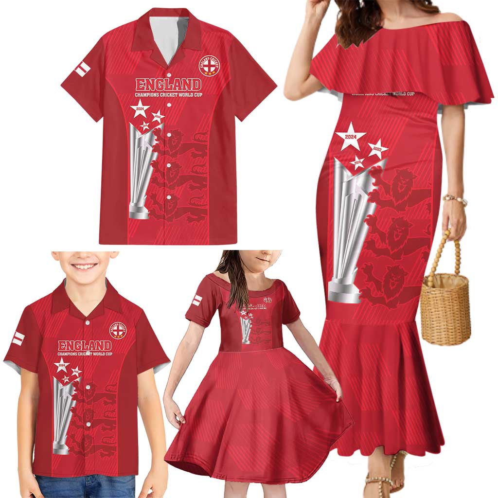 Custom England Cricket Family Matching Mermaid Dress and Hawaiian Shirt 3rd Champions World Cup Proud
