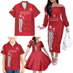 Custom England Cricket Family Matching Off The Shoulder Long Sleeve Dress and Hawaiian Shirt 3rd Champions World Cup Proud