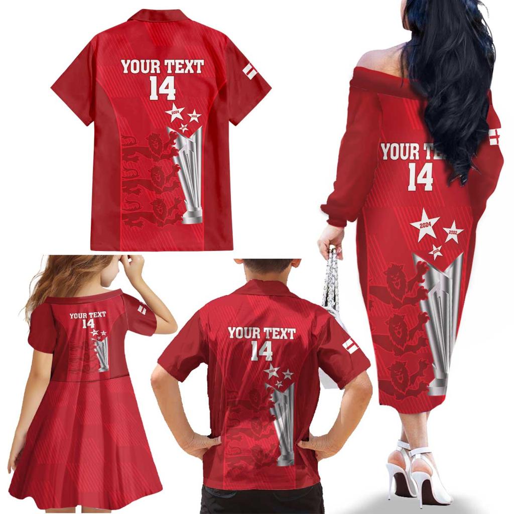 Custom England Cricket Family Matching Off The Shoulder Long Sleeve Dress and Hawaiian Shirt 3rd Champions World Cup Proud