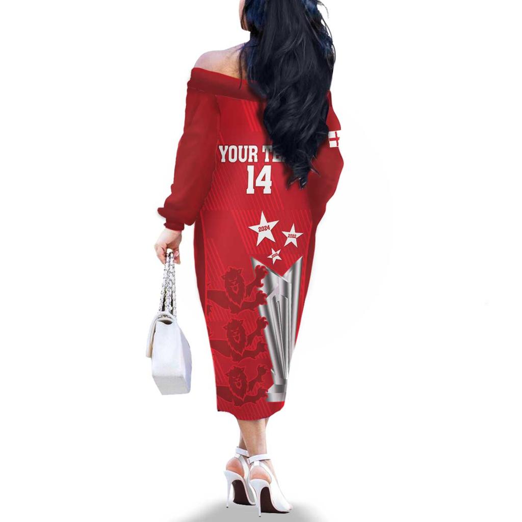 Custom England Cricket Family Matching Off The Shoulder Long Sleeve Dress and Hawaiian Shirt 3rd Champions World Cup Proud